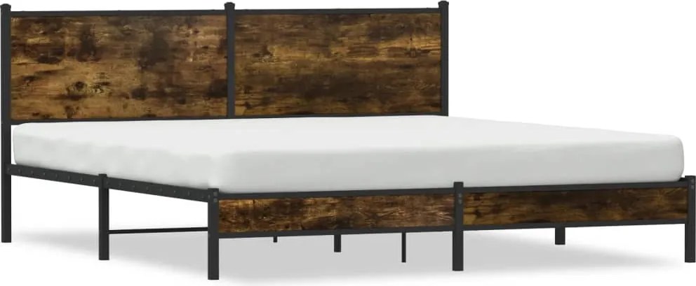 vidaXL Cadru pat metalic fără saltea, stejar fumuriu, 160x200 cm