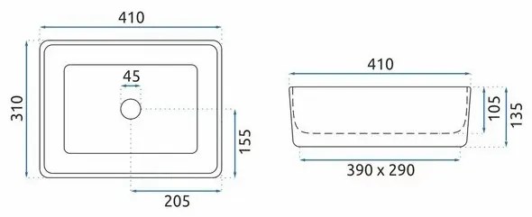 Lavoar mini alb pe blat Rea Anita 41 cm