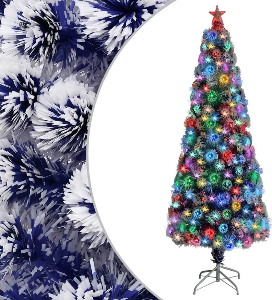 vidaXL Brad Crăciun artificial luminat alb&albastru 240cm fibră optică