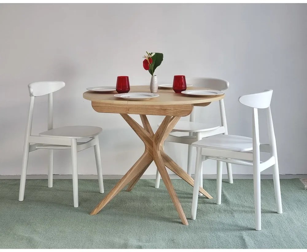 Masă de dining rotundă extensibilă din lemn de frasin cu blat suplimentar ø 90 cm Jubi – Ragaba