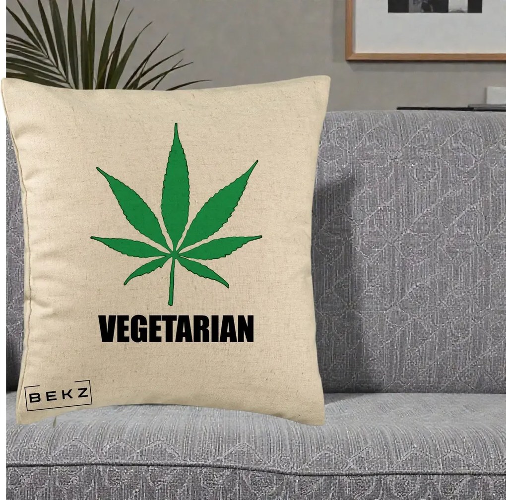 Perna Decorativa Vegetarian cu Frunza, 40x40 cm, Bej, Husa Detasabila, Perna Inclusa, BEKZ®