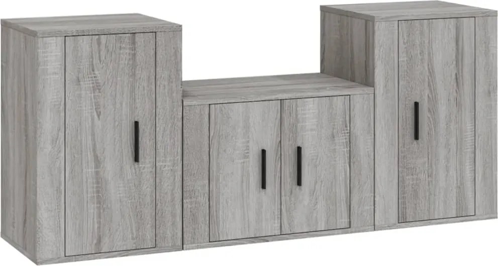 vidaXL Set dulap TV, 3 piese, gri sonoma, lemn prelucrat