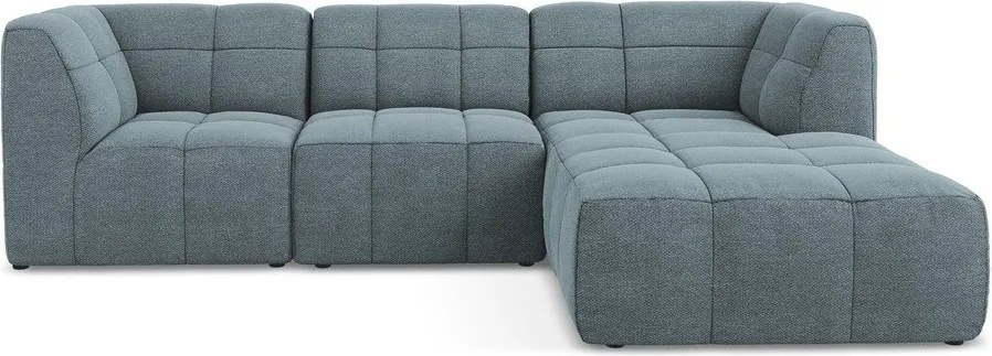 Colțar albastru cu tapițerie din țesătură bouclé (cu colț pe partea dreaptă/cu șezlong) Aloha – Makamii