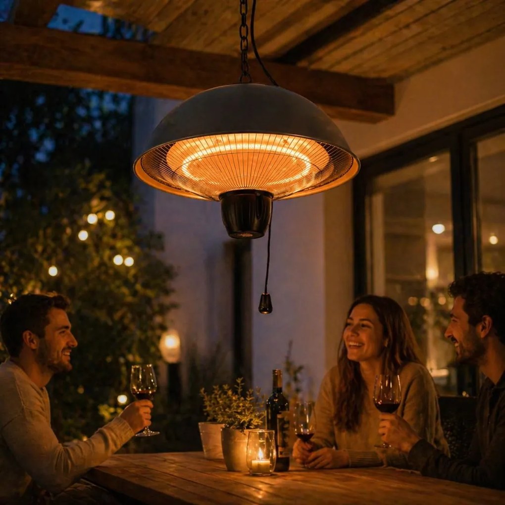 Încălzitor terasă suspendat 1500W, halogen, pentru exterior/interior – lampă încălzire tavan, IP24, montaj pe lanț