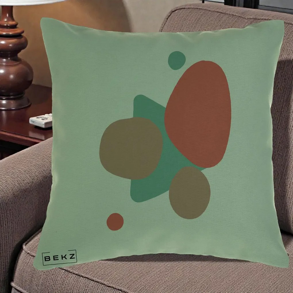 Perna Decorativa Abstract Forme Coral Turcoaz, 40x40 cm, Verde, Husa Detasabila, Perna Inclusa, BEKZ®