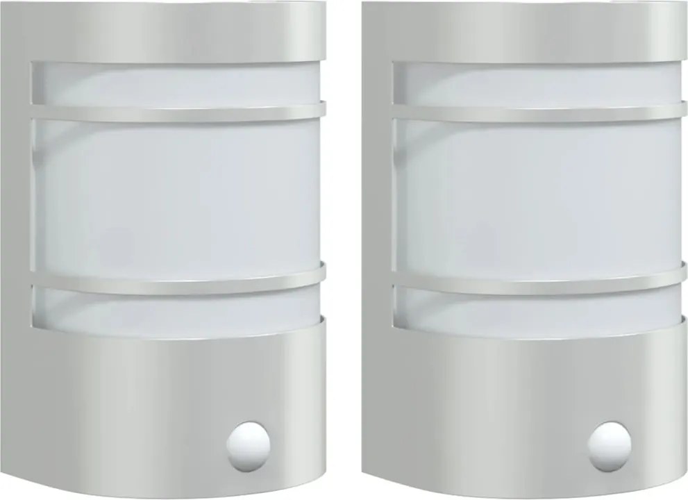 vidaXL Lămpi exterioare de perete cu senzor 2 buc. argintiu, oțel inox