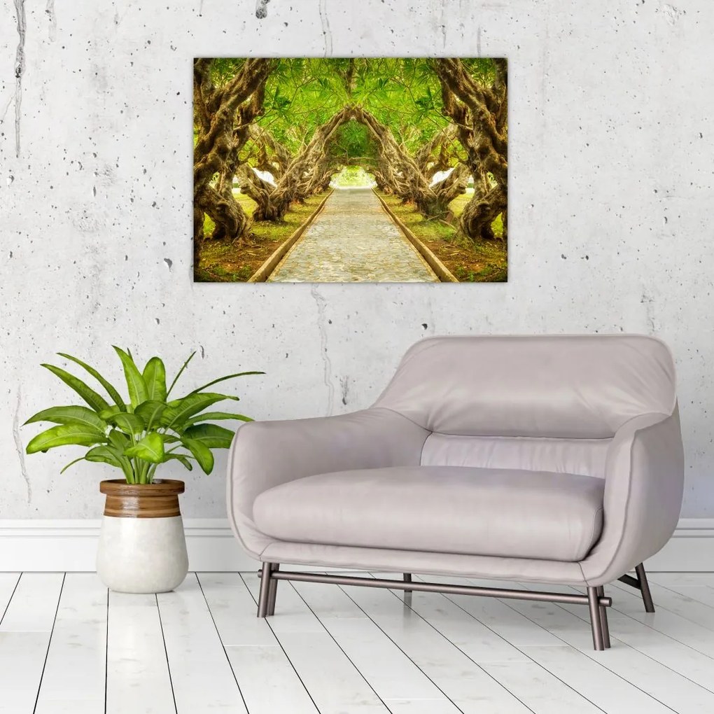 Tablou pe sticlă - Tunel viu din plumeria (70x50 cm)