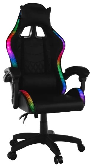 Scaun de gaming în negru cu iluminare LED RGB