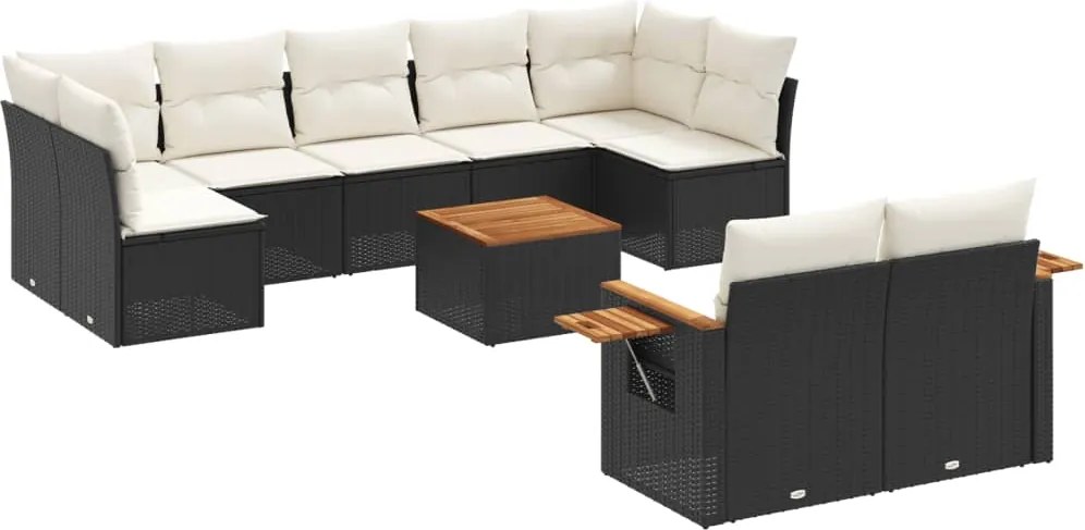 vidaXL Set canapele de grădină cu perne, 10 piese, negru, poliratan