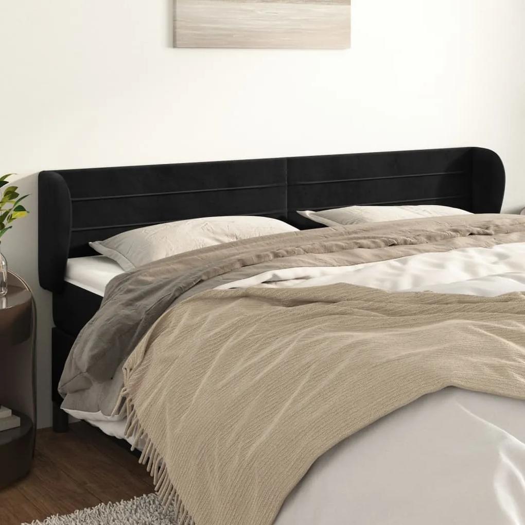 Tablie de pat cu aripioare negru 203x23x78 88 cm catifea 1, Negru, 203 x 23 x 78 88 cm