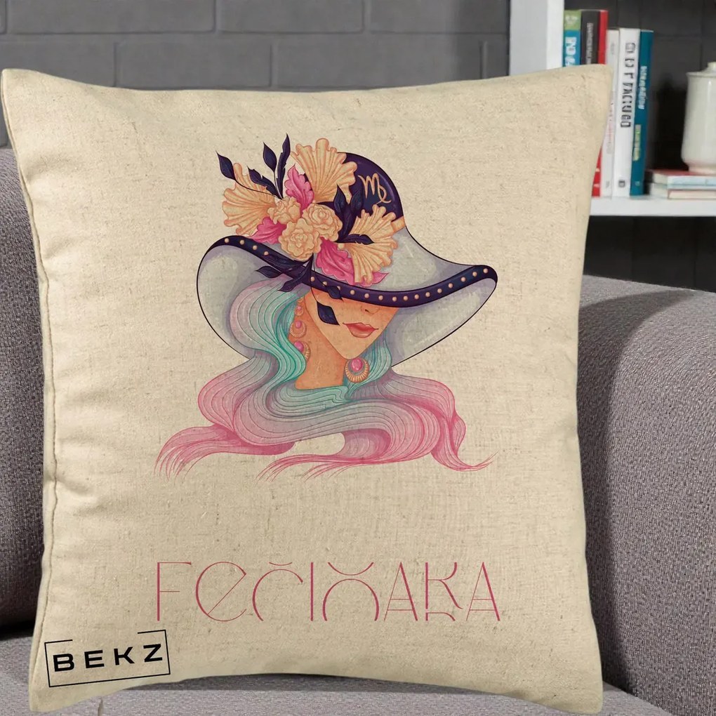 Perna Personalizata Zodie Fecioara, 40x40 cm, Bej, Husa Detasabila, Perna Inclusa, BEKZ®
