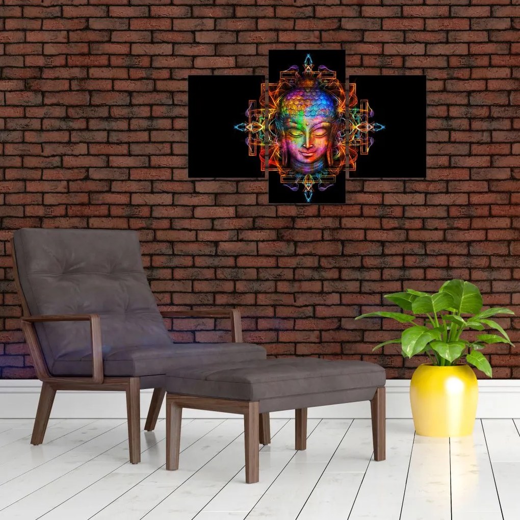 Tablou - Bustul lui Buddha în culori neon (90x60 cm)