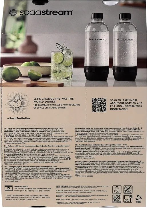 Set de sticle pentru carbonatare SodaStream Jet, 1 l, 2 buc., fără BPA, potrivite pentru mașina de spălat vase, negru