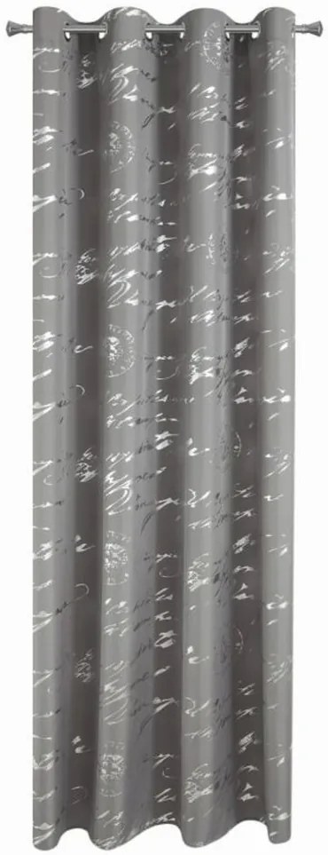 Draperie gri unică pe cercuri, cu inscripții 140 x 250 cm