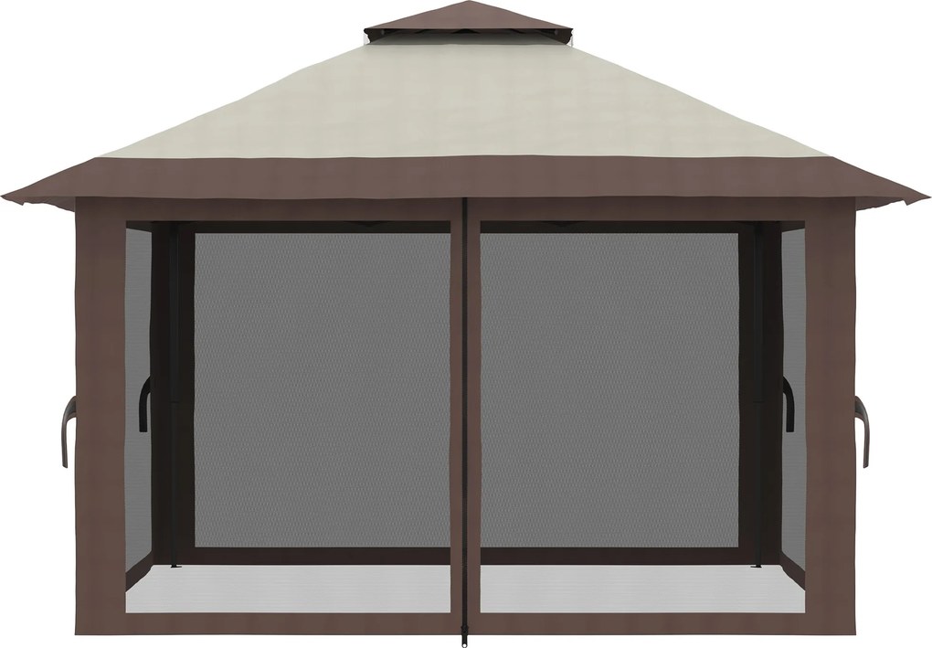 Outsunny Pavilion Pliabil Pop-Up 4x4 m cu Înălțime Reglabilă pe 3 Niveluri, Pavilion de Exterior cu Plasă de Țânțari, Saci de Nisip, Geantă de Transport, UV50+, pentru Grădină, Camping, Petreceri, Bej | Aosom Romania