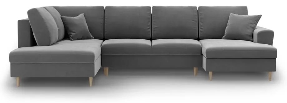 Colțar gri deschis extensibil, cu spațiu de depozitare cu tapițerie din catifea (cu colț pe partea stângă-în formă de "U") Kyoto – Cosmopolitan Design