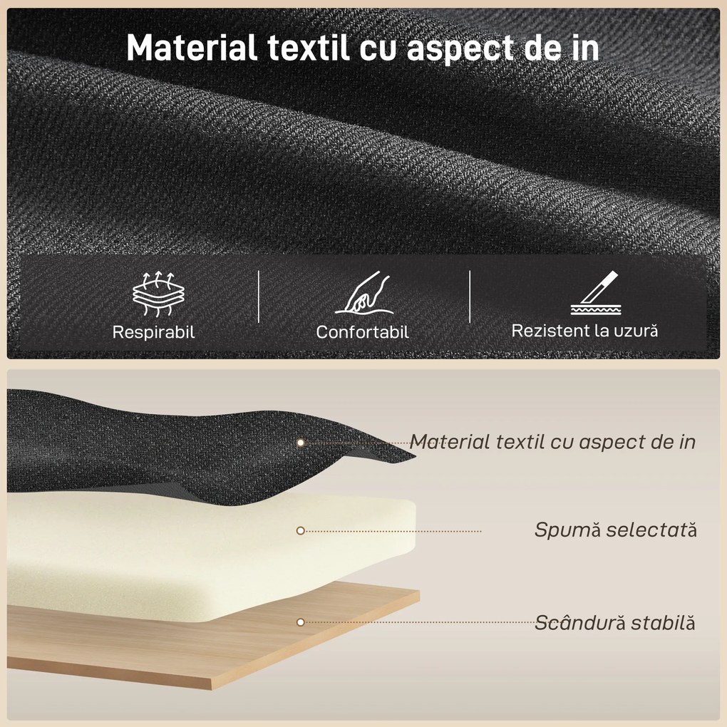 HOMCOM Canapea Extensibilă cu 3 Locuri și Șezlong Convertibil, Canapea de Colț Pliabilă cu Compartiment de Depozitare și 3 Perne Detașabile, Material Textil cu Efect de In, Living, 192x148x86cm, Gri Închis | Aosom Romania