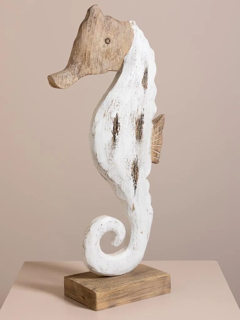 Decorațiune căluț de mare din lemn de paulownia, H63 cm