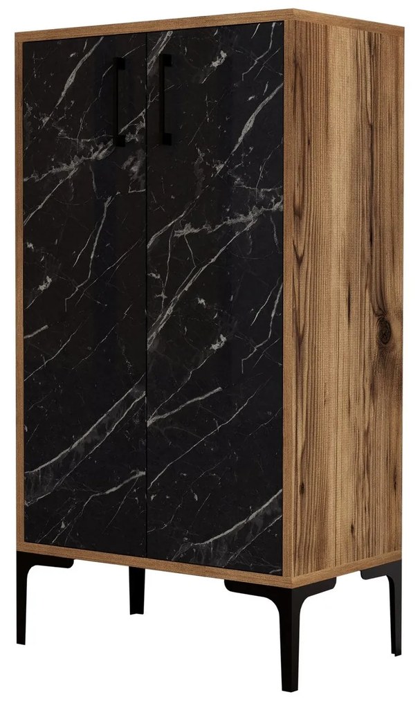 Comodă pentru pantofi Prag - Walnut, Black Marble