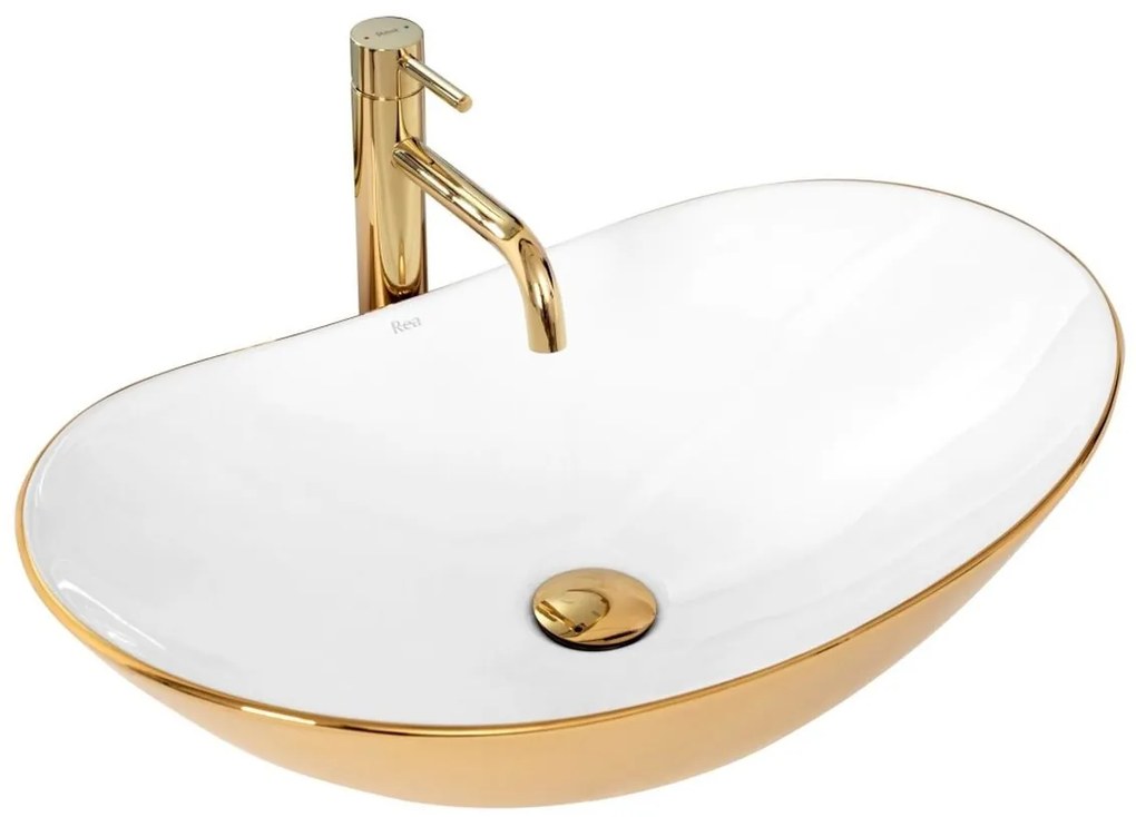 Rea Royal lavoar 62.5x36 cm oval de blat alb-auriu REA-U7808