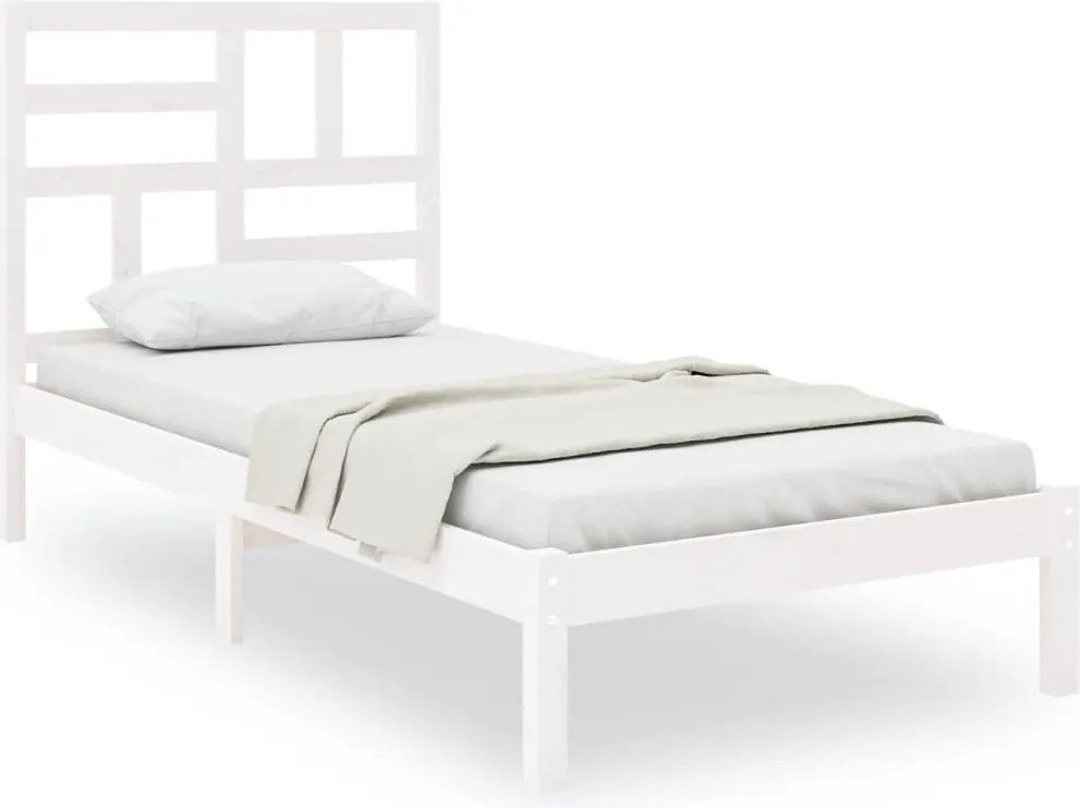 vidaXL Cadru de pat single, alb, 90x190 cm, lemn masiv