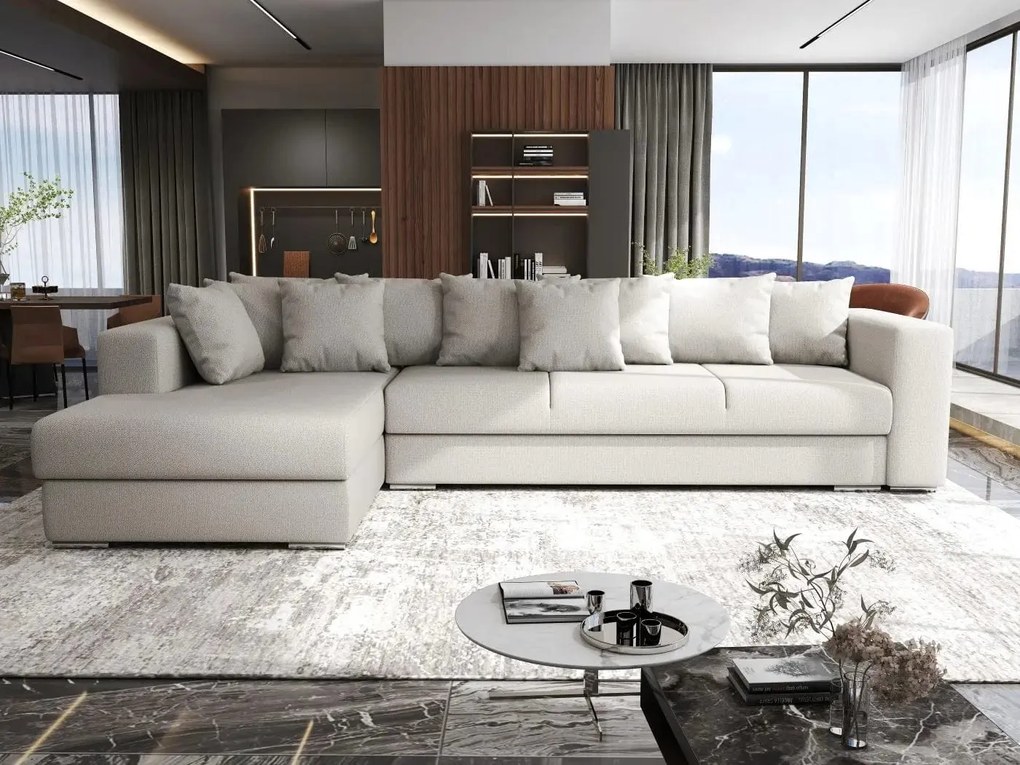 Colțar extensibil dumonde cu ladă de depozitare si sezut confortabil din spuma high-density, Gloria Enjoy Beige 320x183 cm