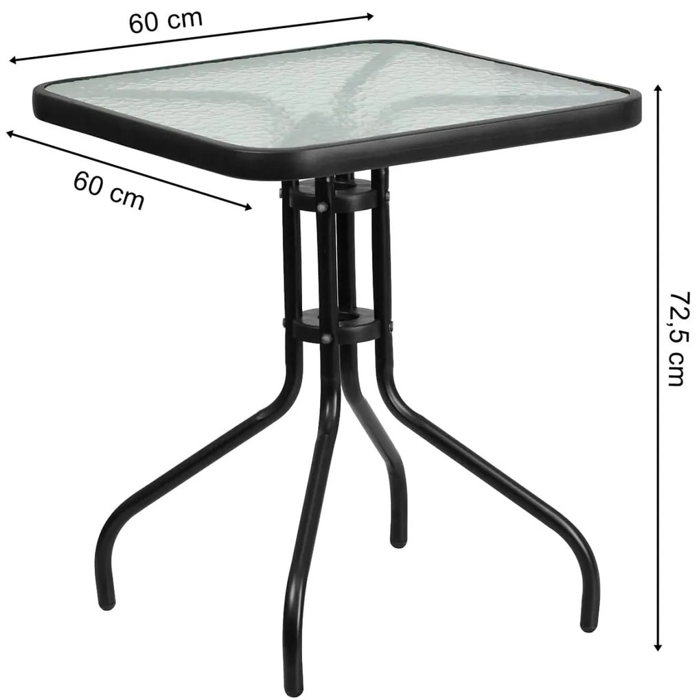 Masa de gradina patrata cu blat de sticla ISLAND 60x60 cm, negru