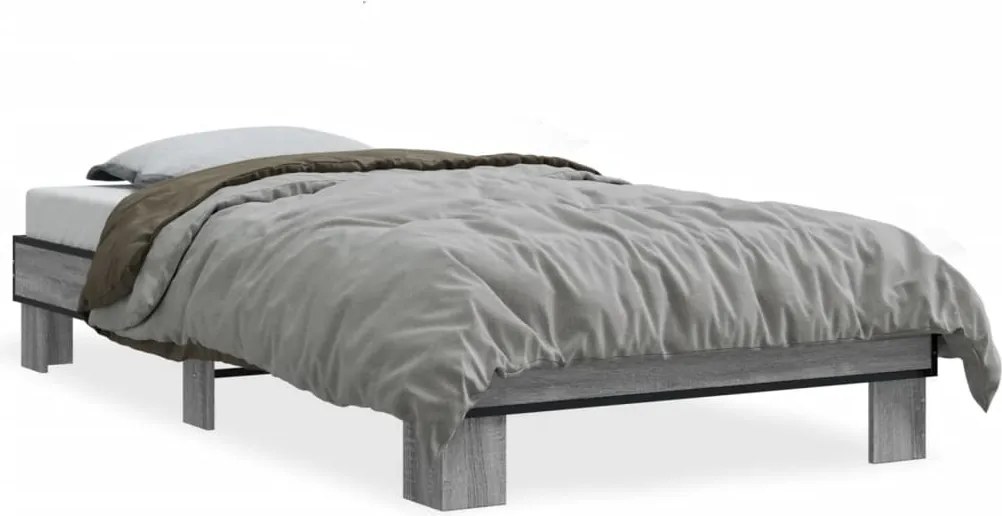 vidaXL Cadru de pat, gri sonoma, 100x200 cm, lemn prelucrat și metal
