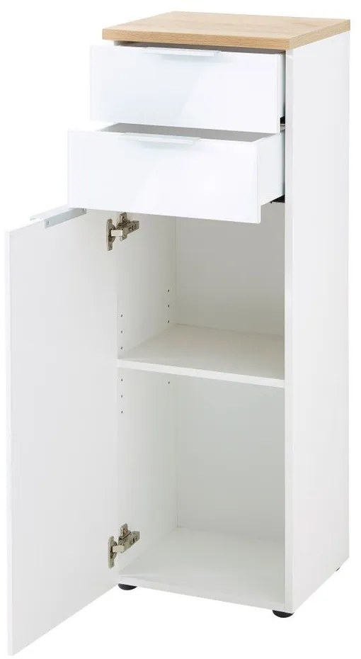 Dulap de baie alb înalt cu aspect de lemn de stejar 39x112 cm Pescara – Germania