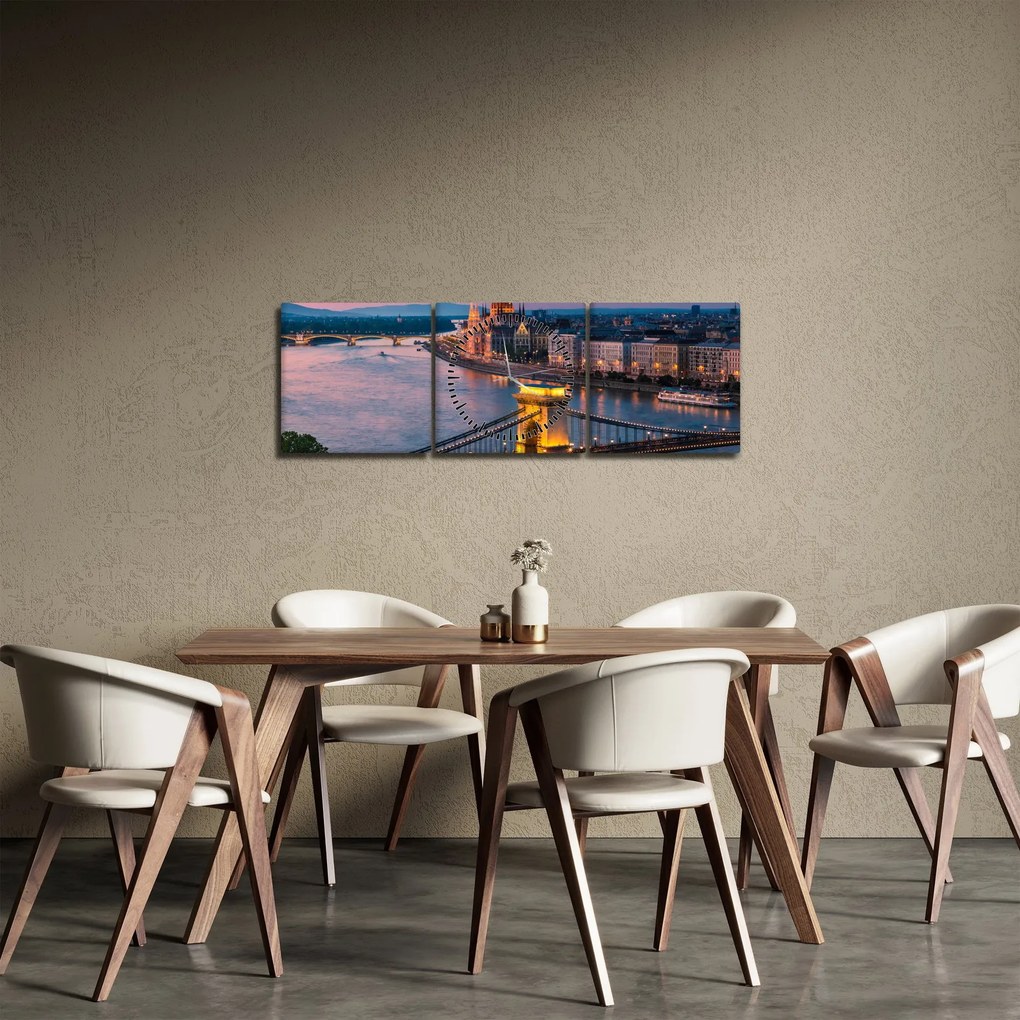 Tablou - Panorama orașului Budapesta, Ungaria (cu ceas) (90x30 cm)