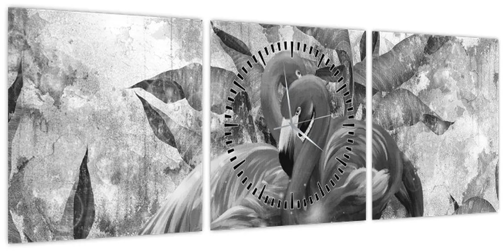 Tablou - Graffiti cu flamingo (cu ceas) (90x30 cm)