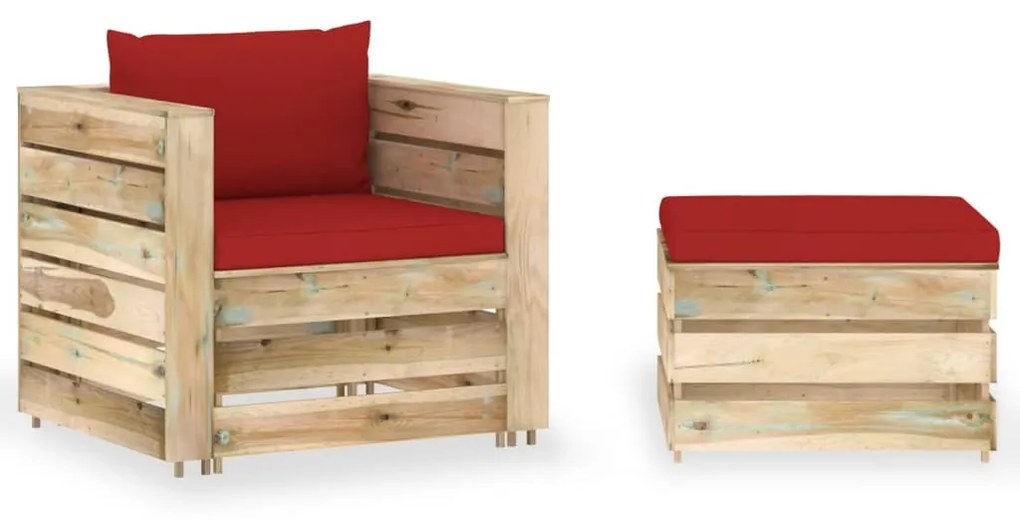 3074537 vidaXL Set mobilier grădină cu perne, 2 piese, lemn tratat verde