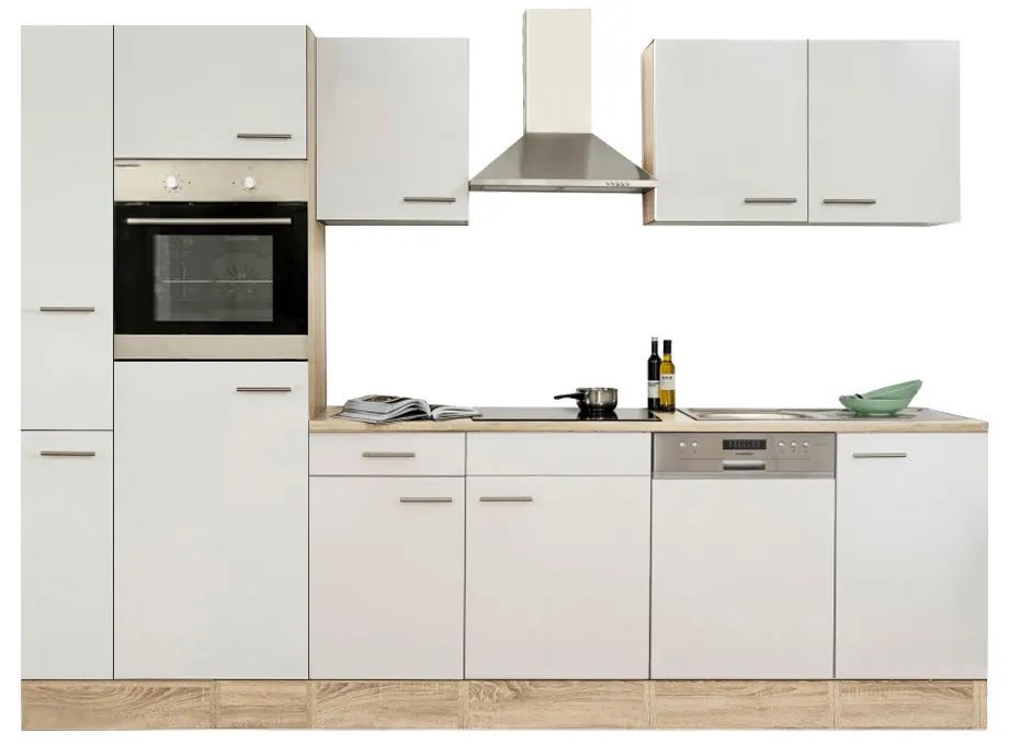 Mobilă de bucătărie Yorki 310, corp din stejar Sonoma, cu față alb satinat