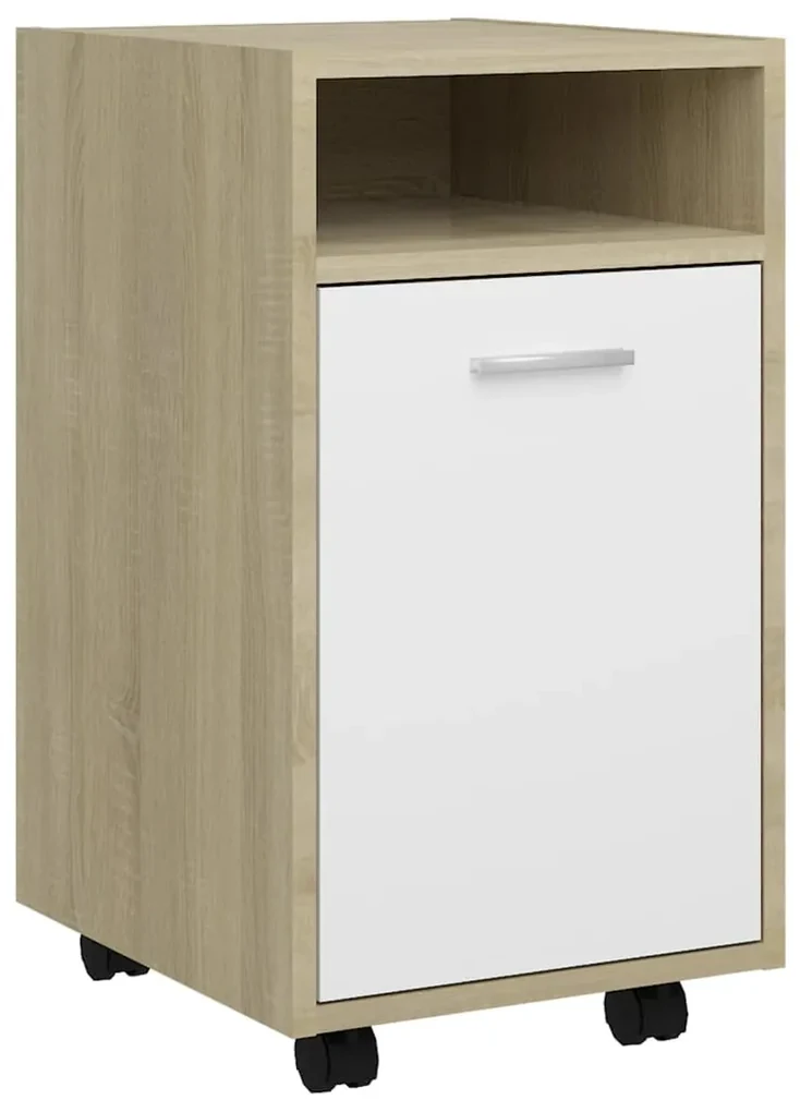 803052 vidaXL Dulap lateral cu roți, alb și stejar sonoma, 33x38x60 cm, PAL