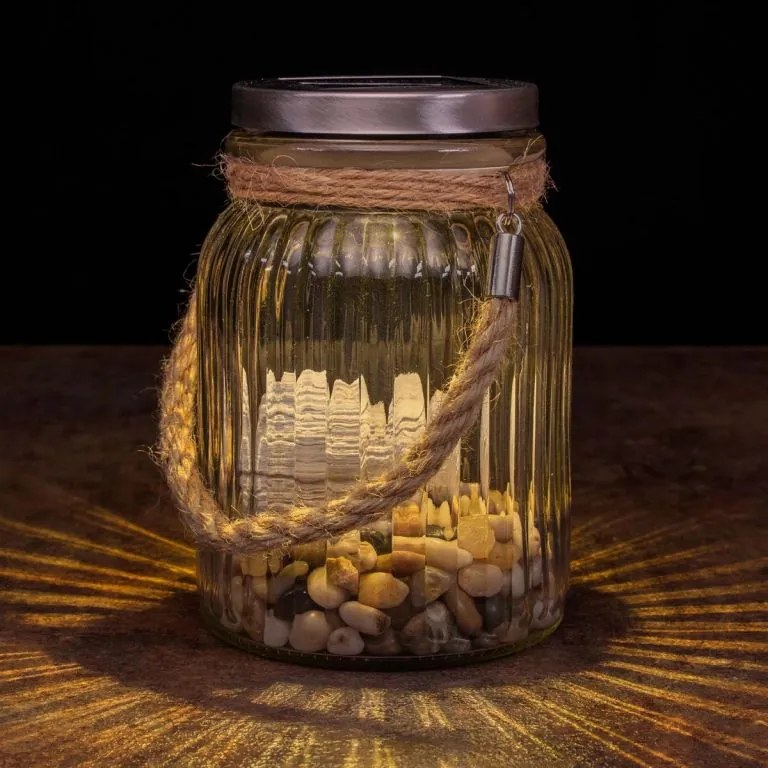 Set de lumini solare, tip borcan - 3 LED-uri, alb cald