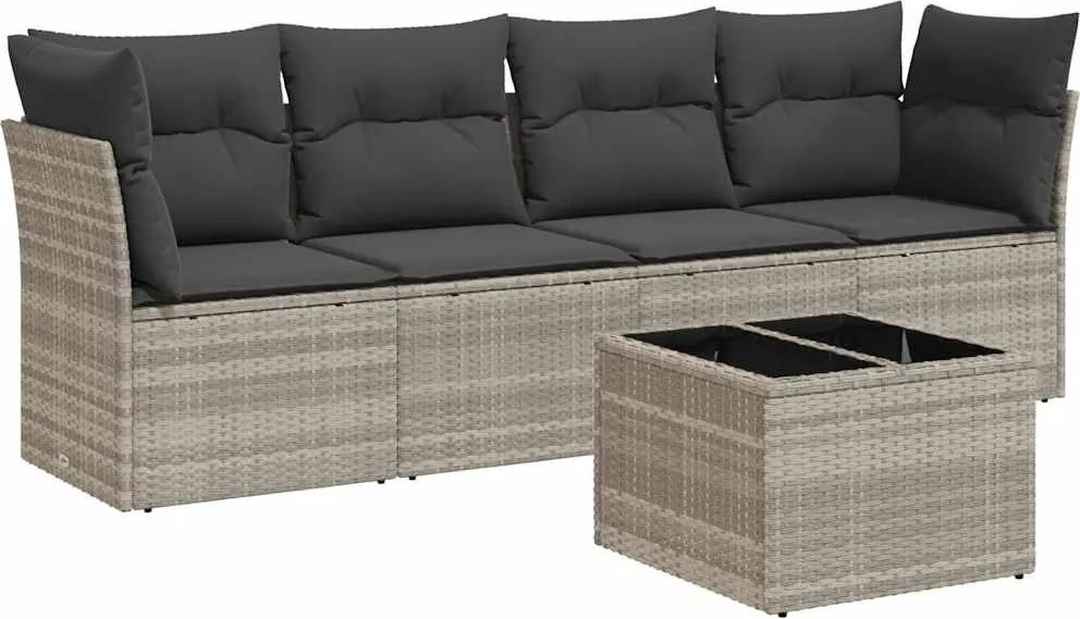 vidaXL Set canapele de grădină cu perne, 5 piese gri deschis poliratan