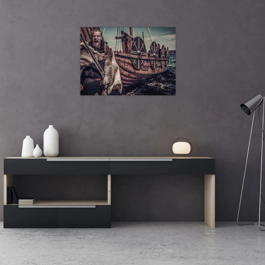 Tablou pe sticlă - Războinic viking (70x50 cm)