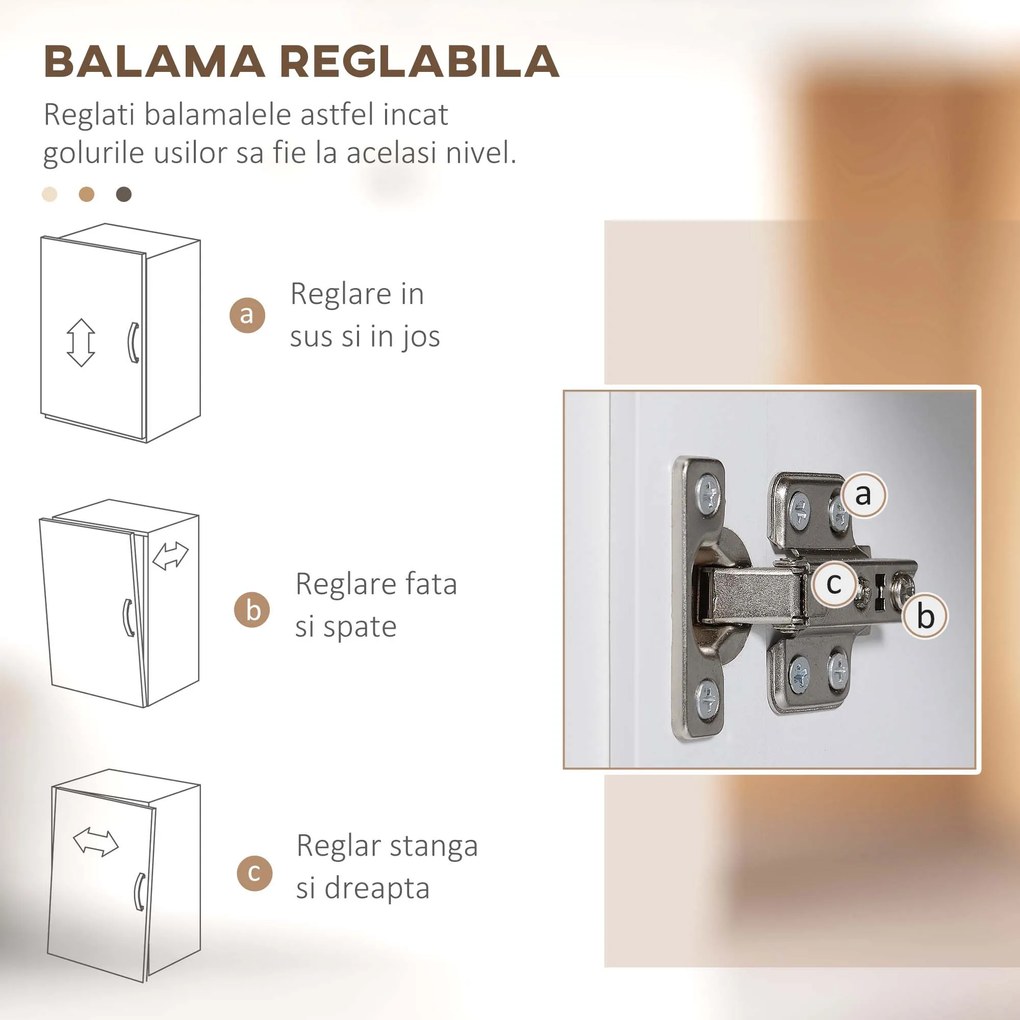 HOMCOM Bufet de bucatarie cu dulap superior, Camara cu usi cu rame de sticla, 2 dulapuri cu usi duble, 1 blat din lemn deschis, Alb | Aosom Romania