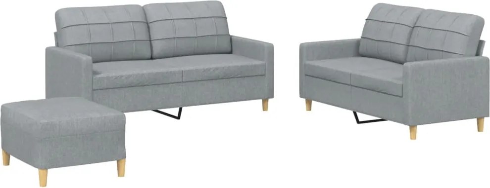 vidaXL Set de canapele cu perne, 3 piese, gri deschis, textil