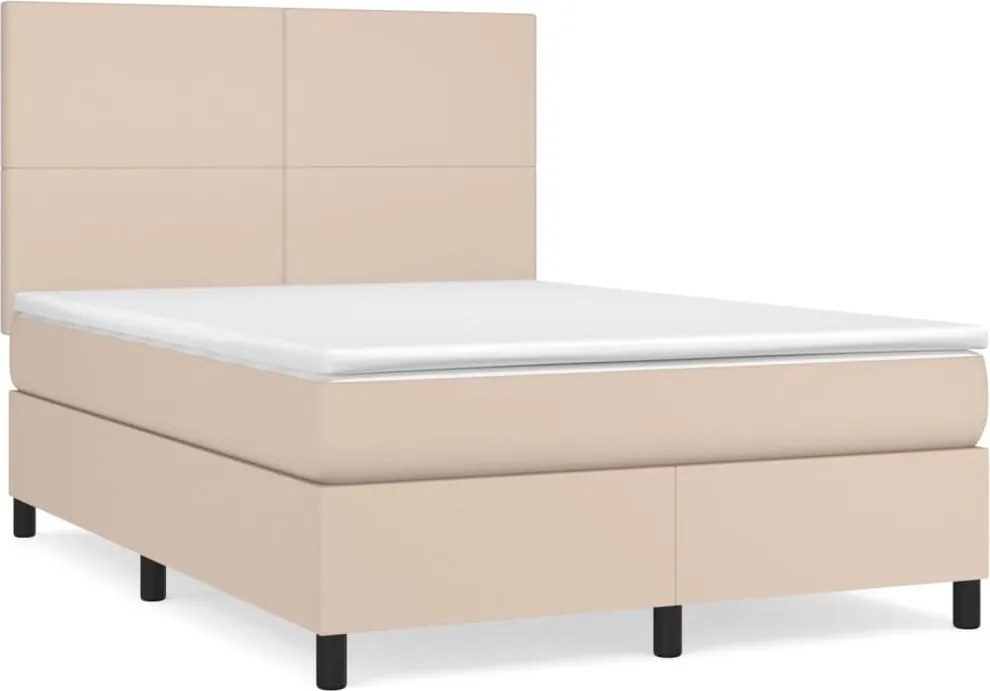 vidaXL Pat box spring cu saltea, cappuccino, 140x190cm piele ecologică