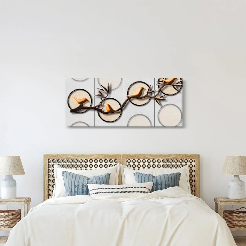 Tablou artistic - Păsărele pe creangă (120x50 cm)