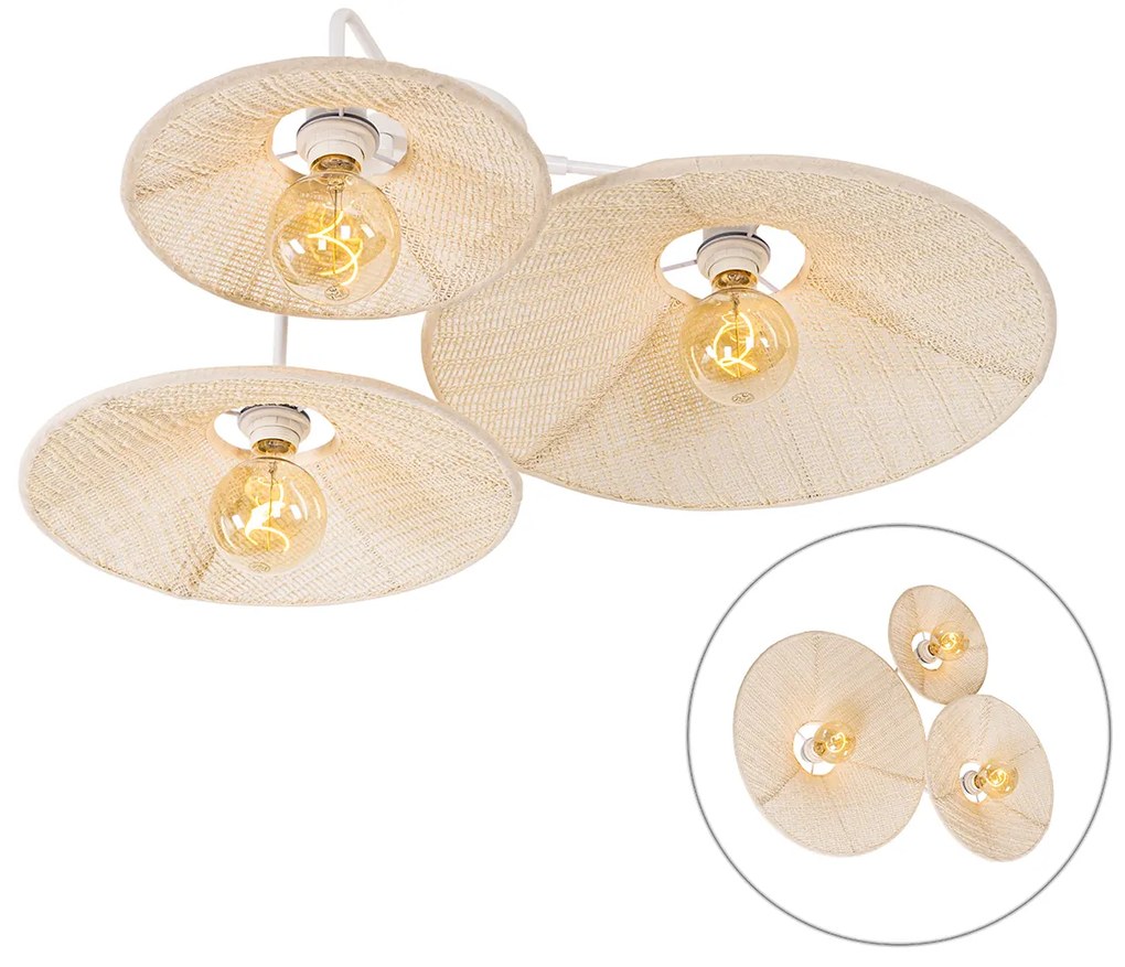 Lampa de perete de design albă cu material textil cu 3 lumini - Jane