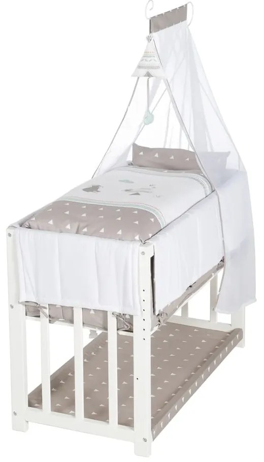 Pătuț leagăn alb cu spațiu de depozitare și baldachin 90x45 cm Indibär – Roba