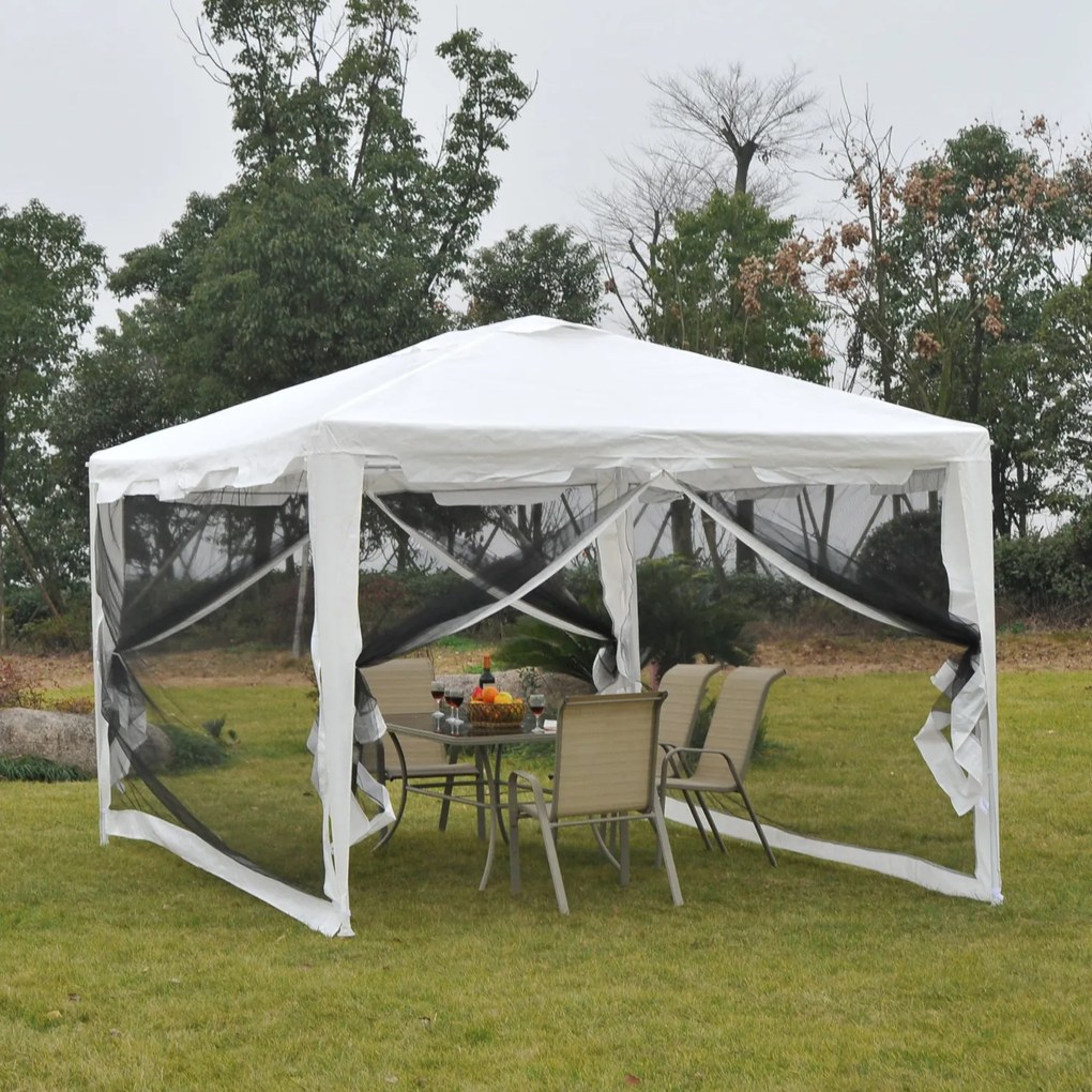 Outsunny Foisor in Tesatura PE cu Plasa de Tantari Alb, 4x3m