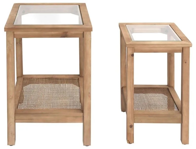 Set 2 mese de cafea , din lemn de pin si sticla, Firmin