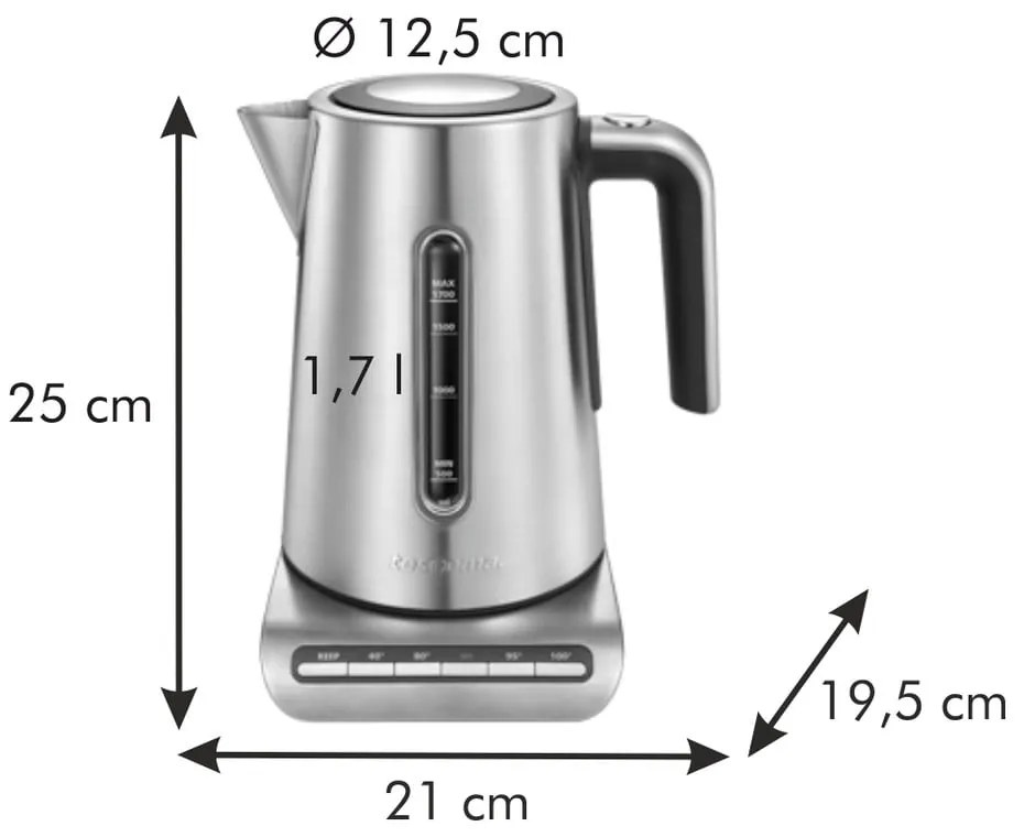 Ceainic electric argintiu din oțel inoxidabil 1.7 l President – Tescoma