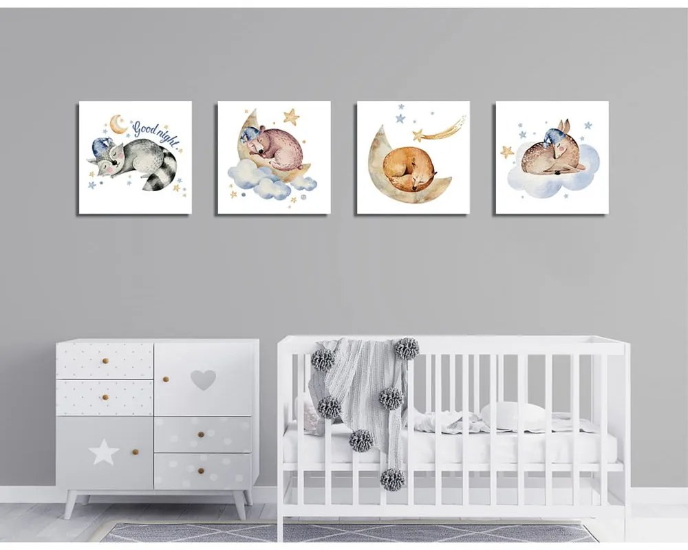 Tablouri 4 buc. 30x30 cm Good Night – Wallity