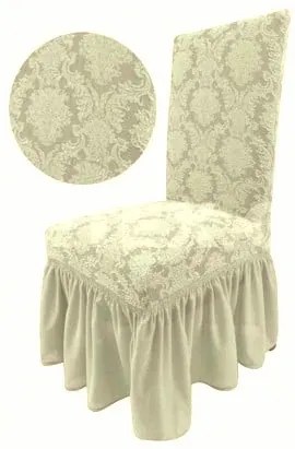 Set 6 huse elastice pentru scaune, cu volanas, model Jacquard Bej Deschis
