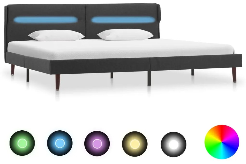 286887 vidaXL Cadru pat cu LED-uri, gri închis, 160x200 cm, material textil