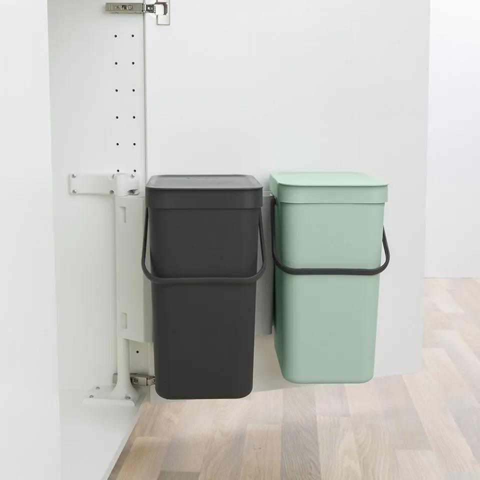 Coș de gunoi Brabantia Sort&amp;Go 2x12L pentru colectare separată, Gri închis și Verde Jade 1005513